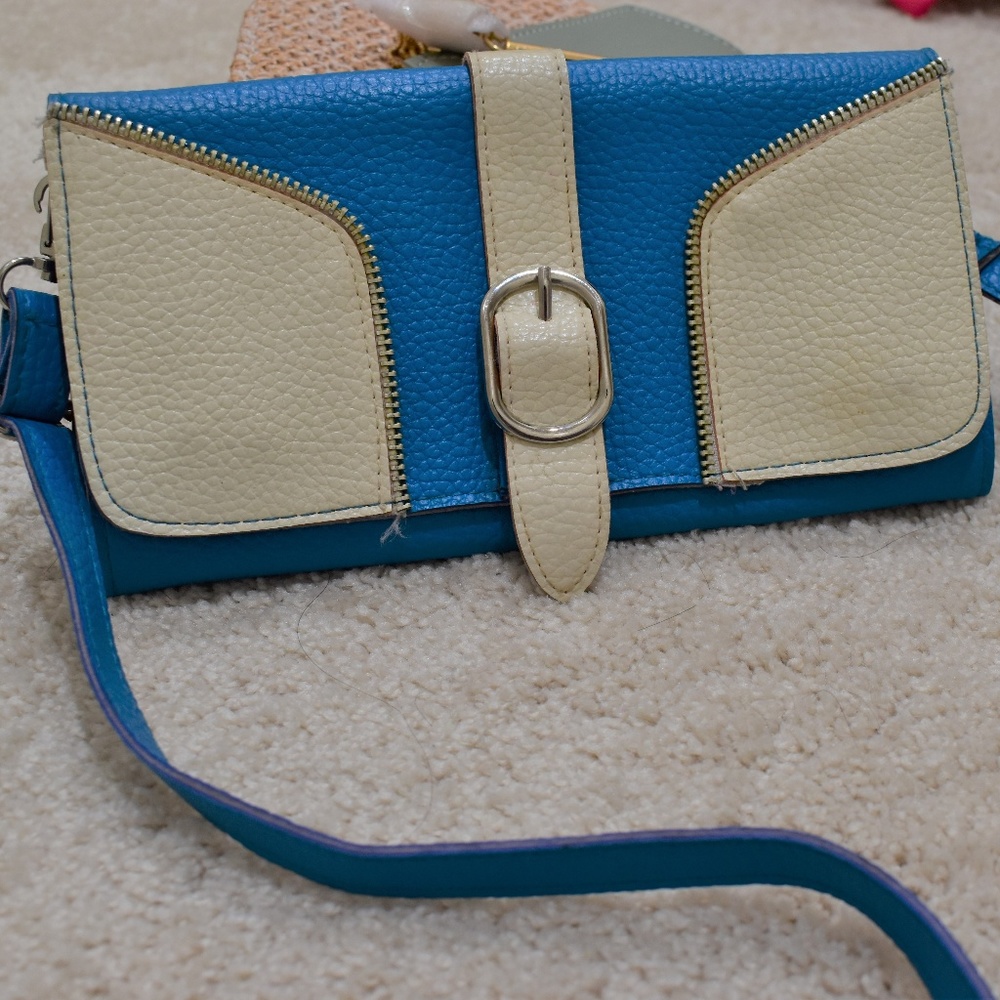 Azure and white satchel purse